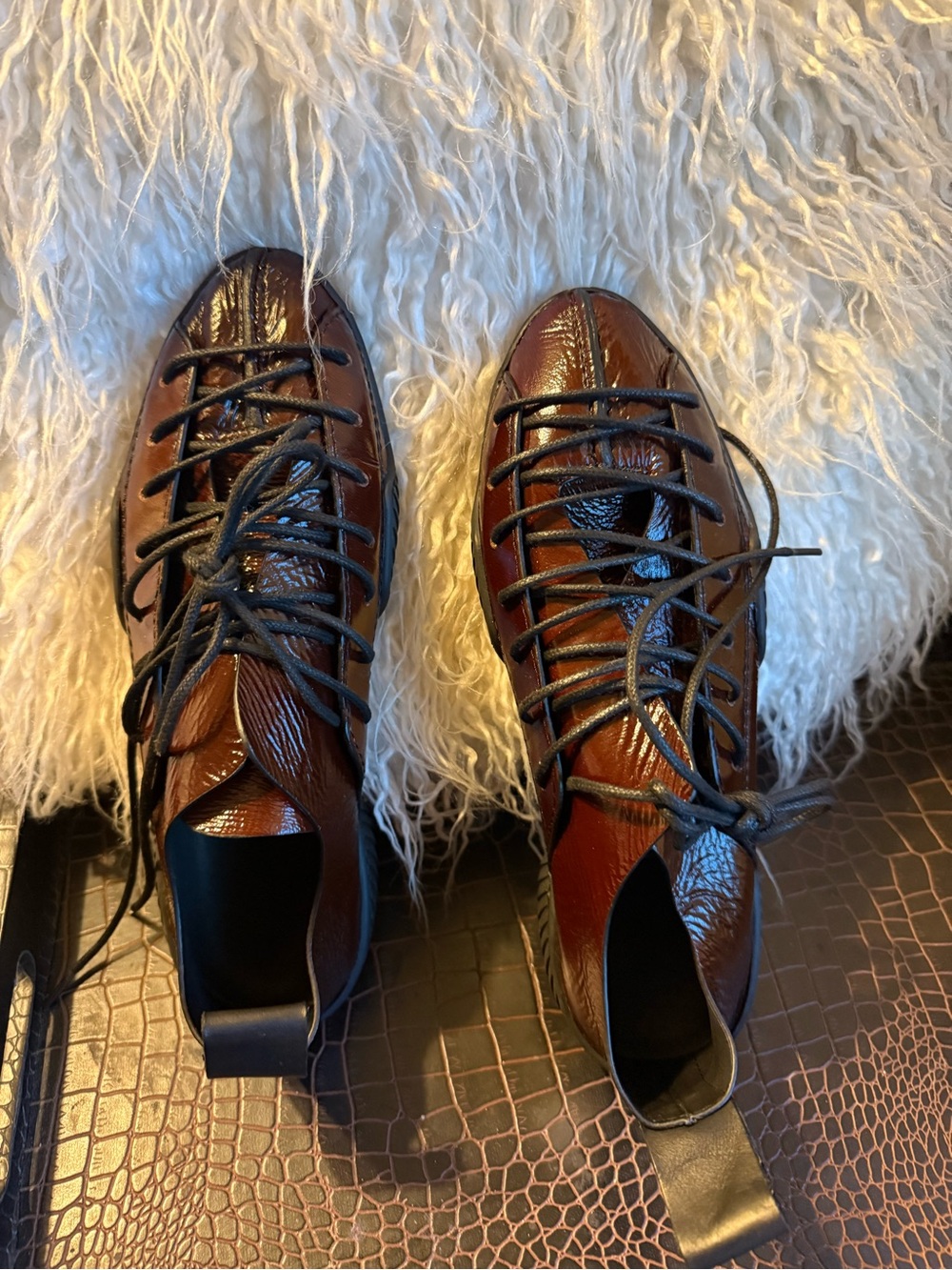 Miista Brown Leather Lace-Up Athletic Shoes